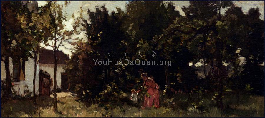 采花的母亲和孩子 - 约翰内斯·埃弗特·艾克林格